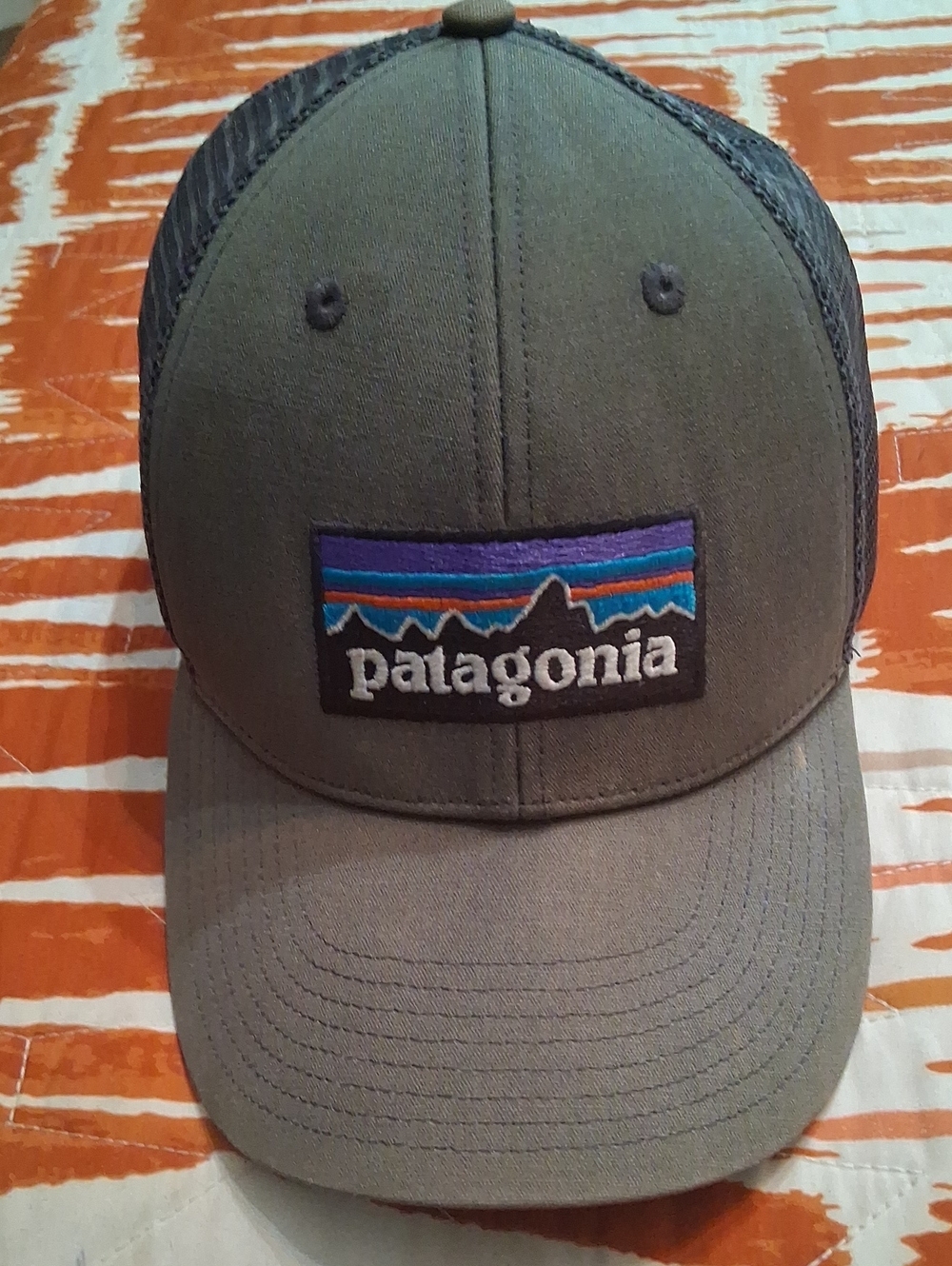 Patagonia Olive Green Cap with Multicolor Logo